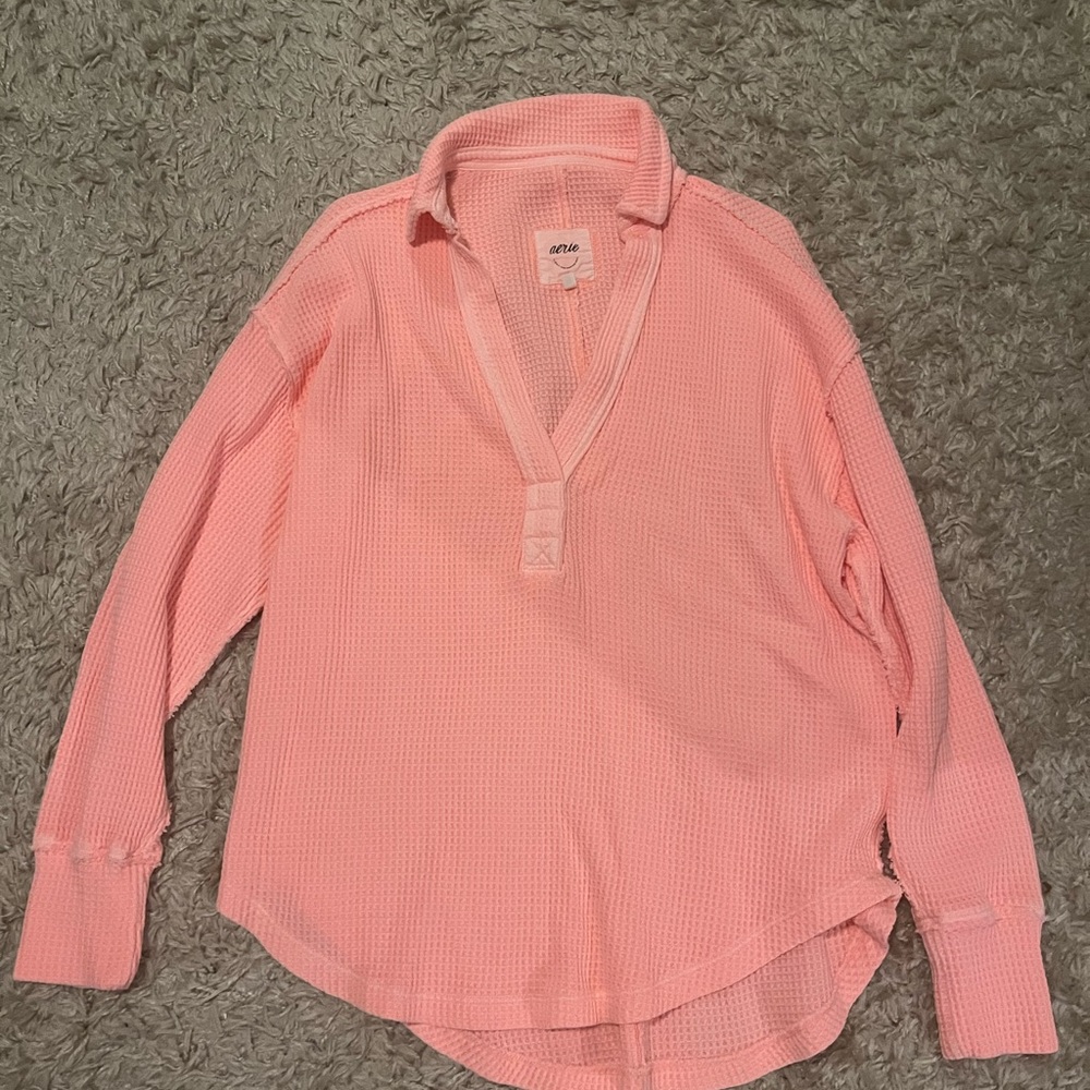 Aerie Light Pink Waffle Knit Pullover